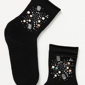 Anthropologie Casa Clara Stone Metal Embellished Black Cotton Socks